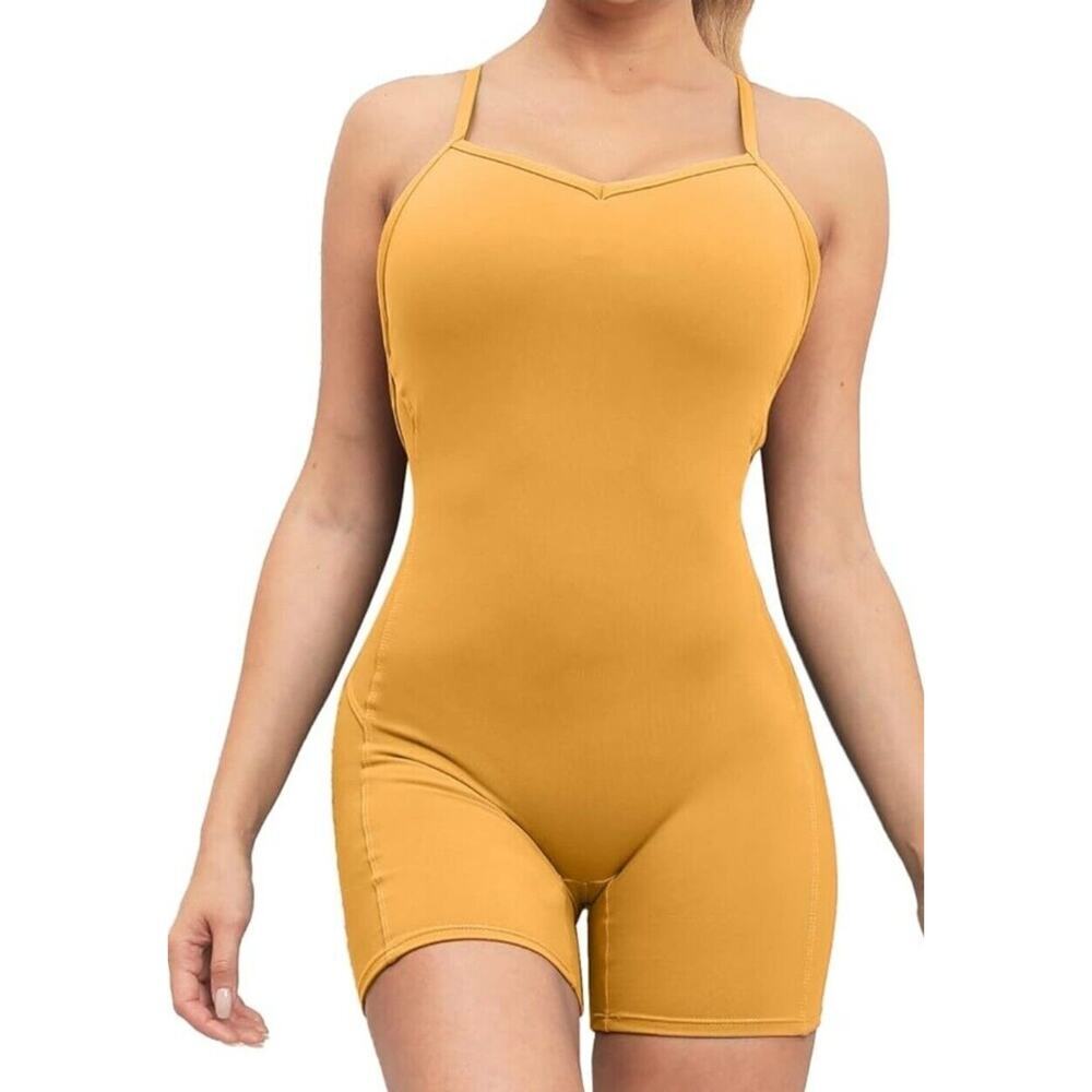 Qinsen NWT No Awkwardness Thread Tight Jumpsuit Body Training Size M Mustard